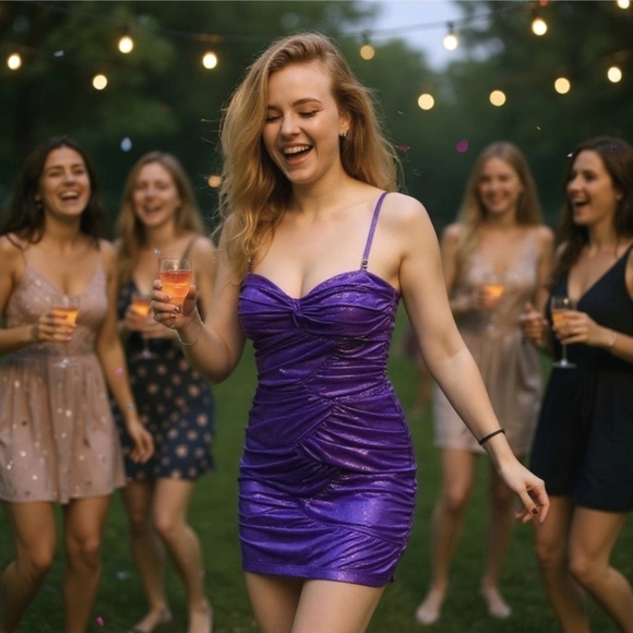 City Triangles ✦ Purple Bodycon Mini Dress ✦ Crystal Straps + Zig-Zag Cinching S - Picture 5 of 15